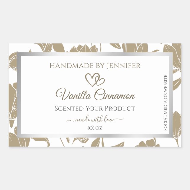 Bezauberndes Herz-Beige und weißes Blumenerzeugnis Rechteckiger Aufkleber (Vorderseite)