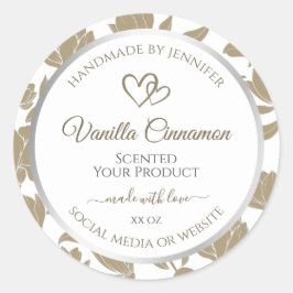 Bezauberndes Herz-Beige und weißes Blumenerzeugnis Runder Aufkleber