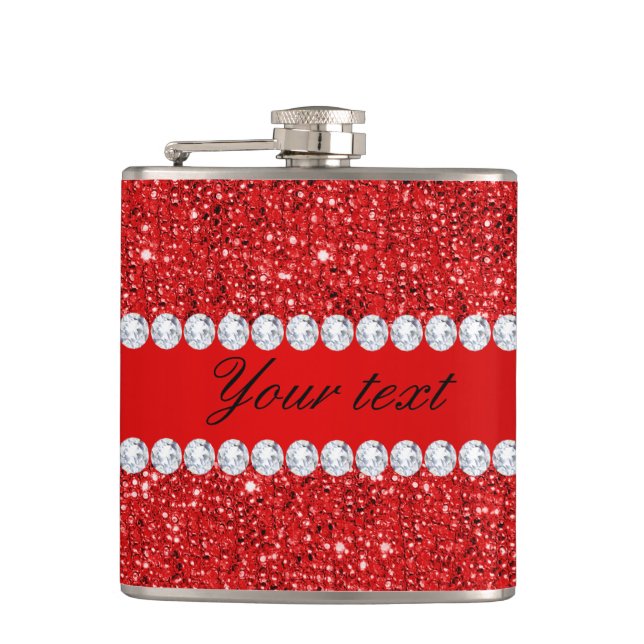 Bezauberndes Imitat-rote Sequins und Diamanten Flachmann (Vorderseite)
