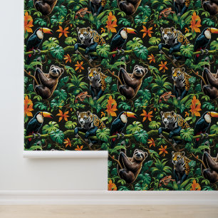 Bezauberndes Jungle Sloth Toucan Jaguar entfernt Tapete