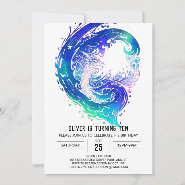 Bezauberndes mittelalterliches Drachen zum Geburts Einladung (Vorderseite)