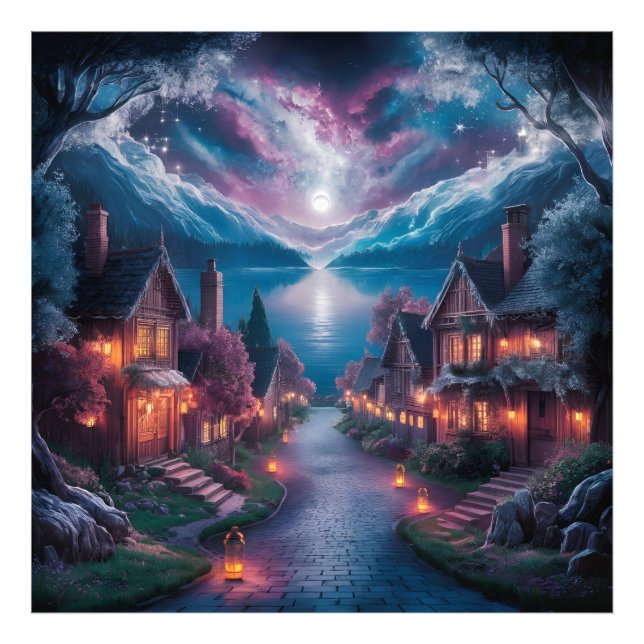 Bezauberndes Nachtdorf - Weihnachtswall Kunst mit Fotodruck (Vorne)