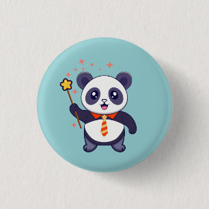 bezauberndes Panda mit orange-gelber Krawatte Button