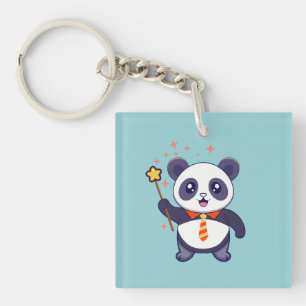 bezauberndes Panda mit orange-gelber Krawatte Schlüsselanhänger