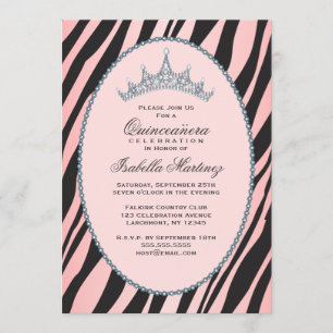 Bezauberndes Party Prinzessin-Tiara Zebra Pink Einladung