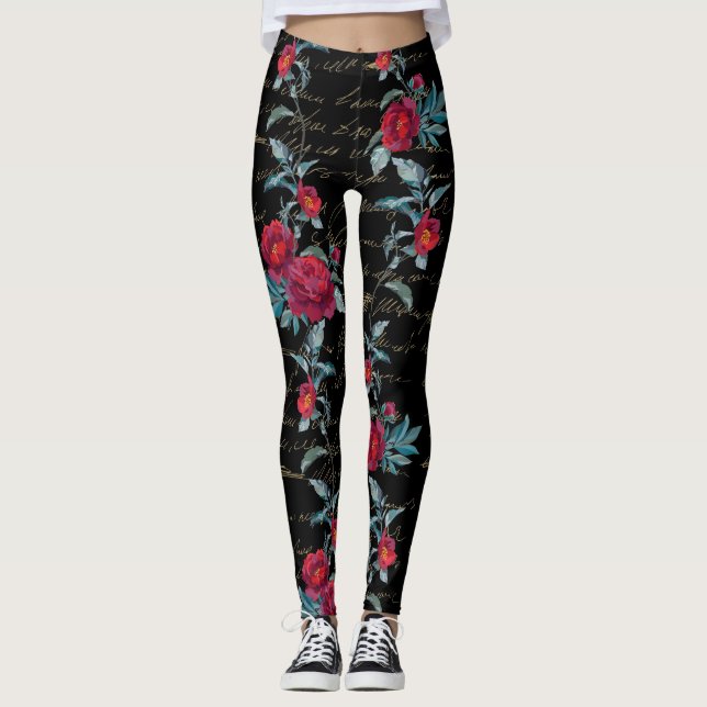 Bezauberndes Peony Black Floral Pattern - Leggings (Vorderseite)