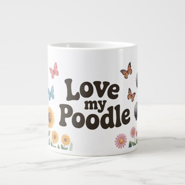Bezauberndes Poodle Lover Design mit Sonnenblumen Jumbo-Tasse (Vorderseite)