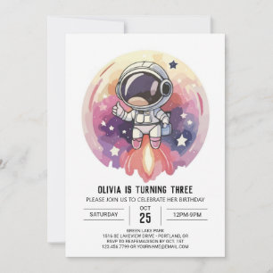 Bezauberndes Rosa Adventure Astronaut Geburtstag Einladung