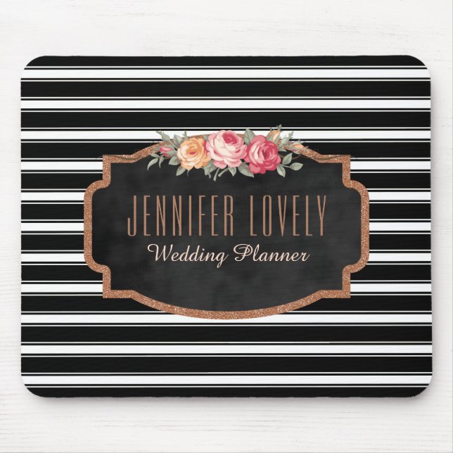 Bezauberndes Rosen-GoldGlitzer-Schwarzes Stripes | Mousepad (Vorne)