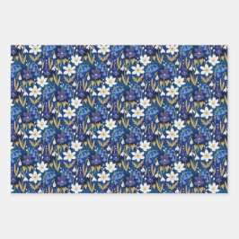 Bezauberndes Royal Blue Early Spring Blumenmuster Geschenkpapier Set