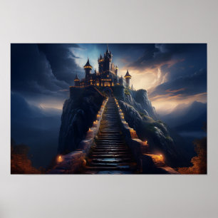 Bezauberndes Schloss auf dem Berggipfel Poster