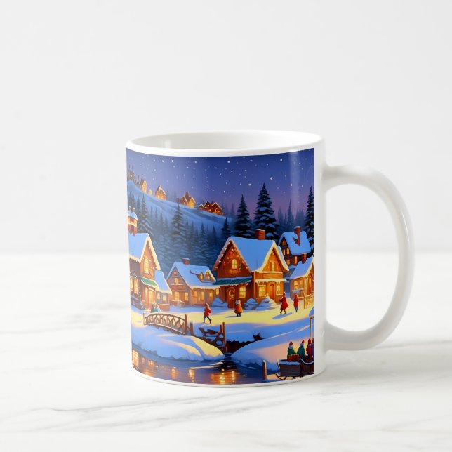 Bezauberndes, schneebedecktes Village Winterwunder Kaffeetasse (Rechts)