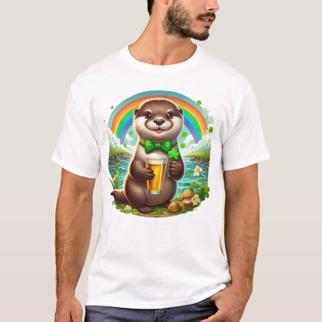 Bezauberndes St. Patricks Day Otter mit Bier T-Shirt (Vorderseite)