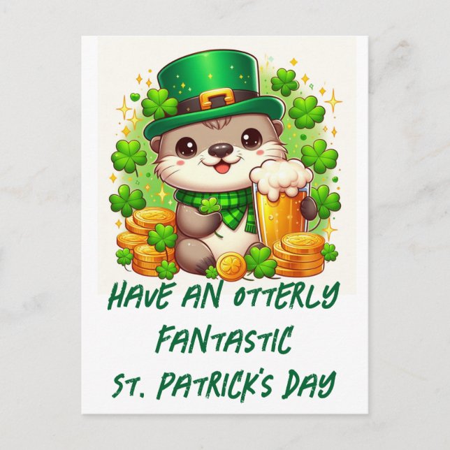 Bezauberndes St. Patricks Day Otter mit Bier und G Postkarte (Vorderseite)