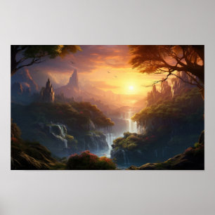 Bezauberndes Sunset Valley - Fantasy Landschaft Ar Poster