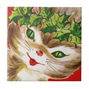 bezauberndes vintage Weihnachtskatzchen Fliese