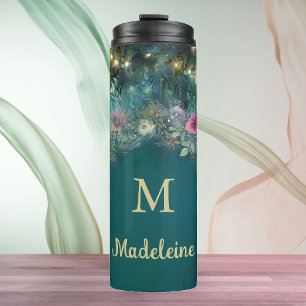 Bezauberndes Waldgebiet Rose Grüne Fairy Woodland Thermosbecher
