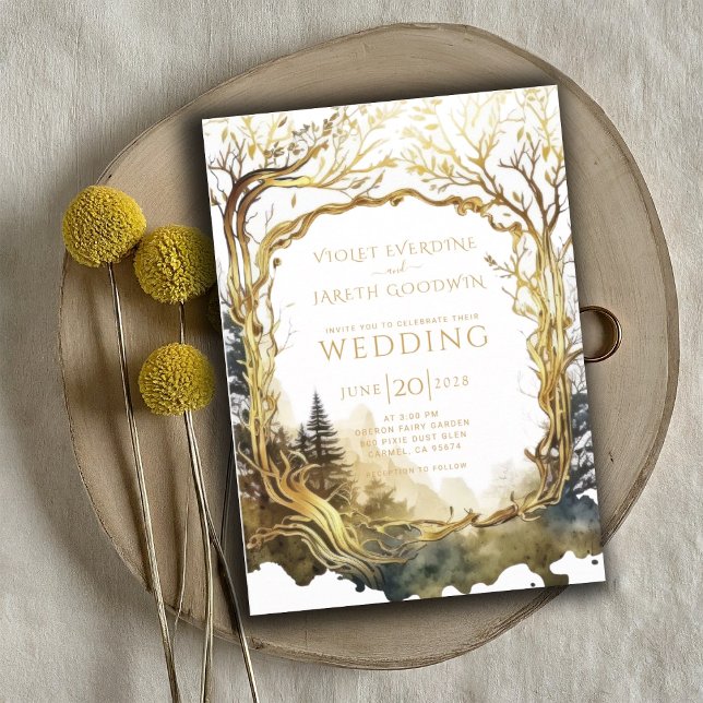 Bezauberndes Waldgoldportal zum Hochzeitsempfang Einladung (Von Creator hochgeladen)