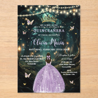 Bezauberndes Waldkleid Lila Lilac Kleid Quinceañer Acryleinladungen