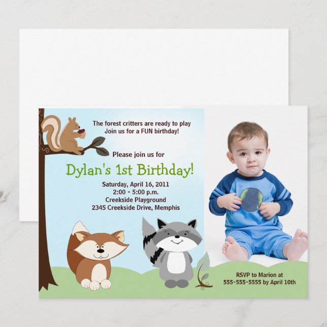 Bezauberndes Waldland *FOTO* Geburtstag 12x18 Einladung (Vorne/Hinten)