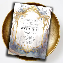 Bezauberndes Waldportal Gold Violet Wedding Einladung