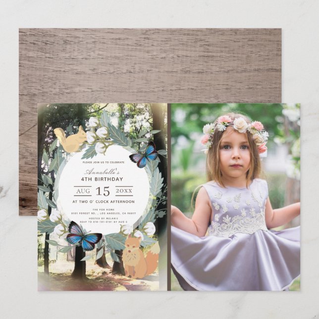 Bezauberndes Waldtier-Foto Geburtstag Einladung (Vorne/Hinten)