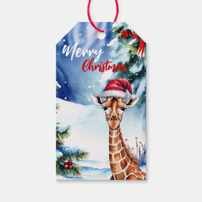 bezauberndes Weihnachts-Wintergiraffe Geschenkanhänger (Vorderseite)