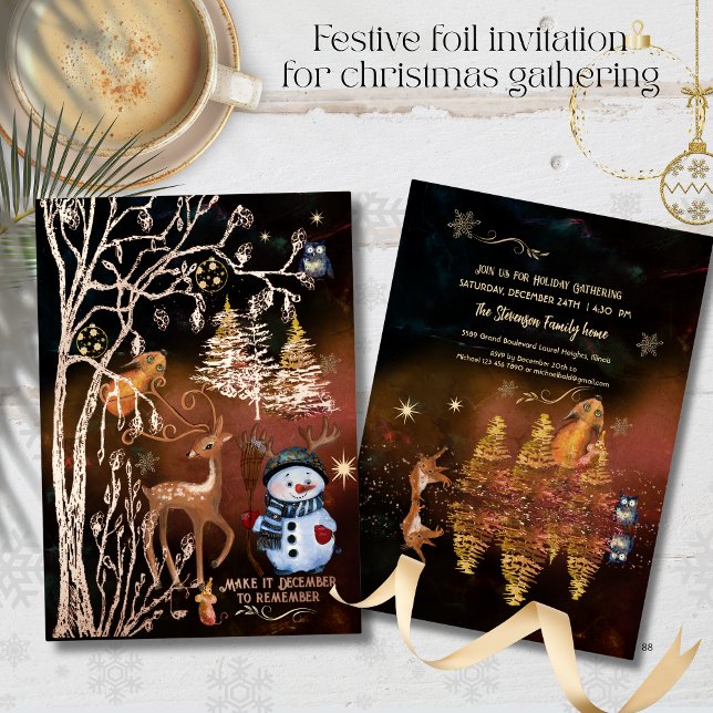 Bezauberndes Weihnachtsfest im Wald - Party Folieneinladung (Enchanted Woodland Forest Christmas Party Foil Invitation)