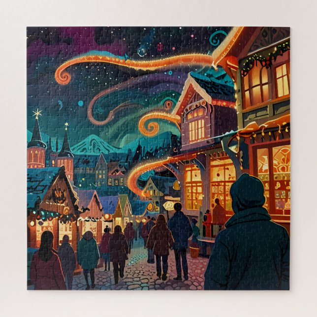 Bezauberndes Weihnachtsmarkt Stadt Winterwunder Wu Puzzle (Vertikal)