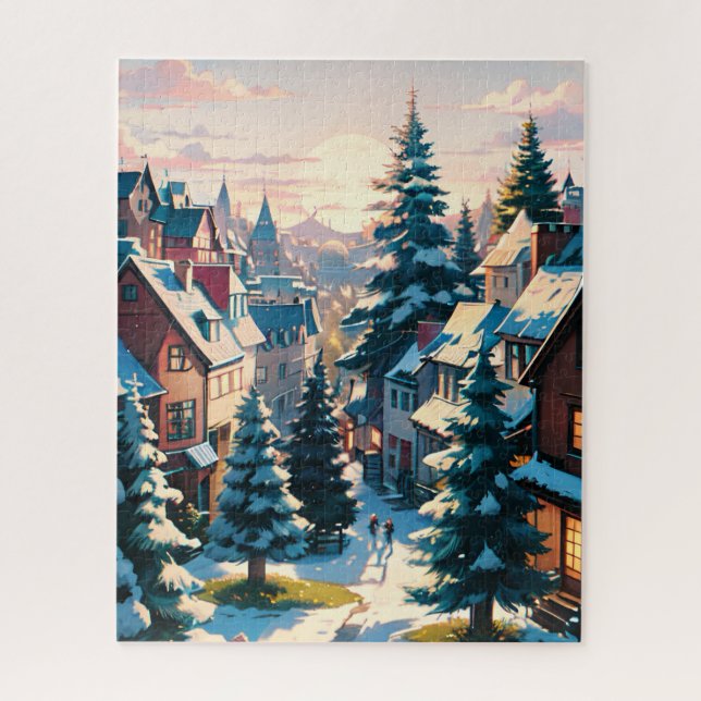 Bezauberndes Winterdorf Puzzle (Vertikal)