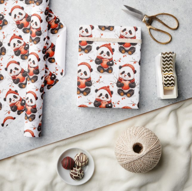 Bezauberndes Winterpanda-Muster mit gemütlicher Re Geschenkpapier (Kunsthandwerk)