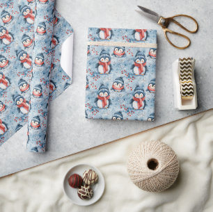 Bezauberndes Winterpinguin-Muster mit gemütlichen  Geschenkpapier