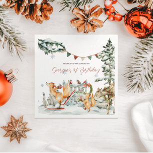 Bezauberndes Winterwald zum Geburtstag Serviette