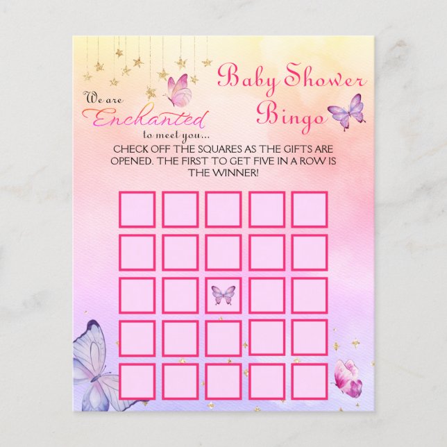 Bezaubert Butterfly Baby Shower Game Bingo (Vorderseite)