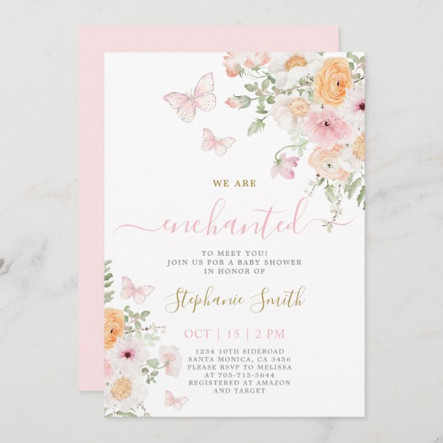 Bezaubert, dich mit der Einladung eines Babydusche (Vorne/Hinten)