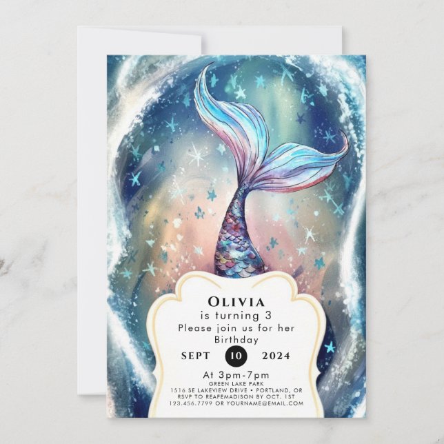 Bezaubert unter der Meerjungfrau Geburtstag Einladung (Vorderseite)