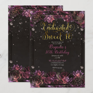 Bezauberte Berry Rose Blumengold Süß 16 Party Einladung