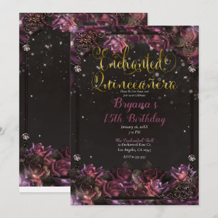 Bezauberte Berry Rose Dark Floral Quinceañera Einladung