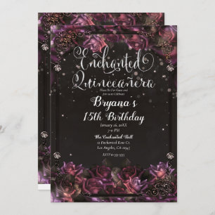 Bezauberte Berry Rose Dark Floral Quinceañera Einladung