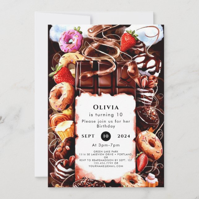 Bezauberte Brunnenschokolade zum Geburtstag Einladung (Vorderseite)