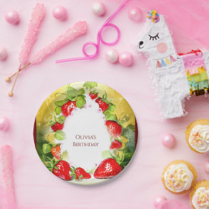 Bezauberte farbenfrohe, fröhliche Strawberry Gebur Pappteller