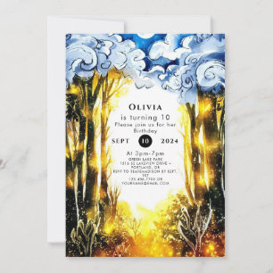 Bezauberte Firefly Woodland Geburtstag Einladung