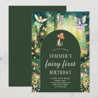 Bezauberte Forest Fairy First Girl's Birthday Part Einladung