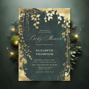Bezauberte Forest Gold Frame Greenery Baby Shower Einladung