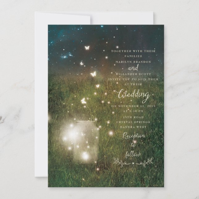 Bezauberte Forest Mason Jar Rustic Wedding Card Einladung (Vorderseite)