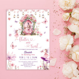 Bezauberte Forest Pink Fairy Wildblume Geburtstag Einladung