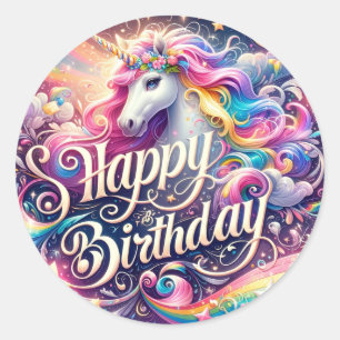 Bezauberte Geburtstagsaufkleber von Unicorn" Runder Aufkleber