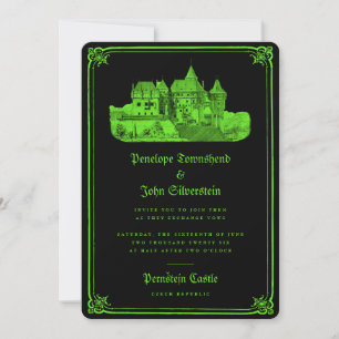 Bezauberte gotische Burg Neon Green Black Wedding Einladung