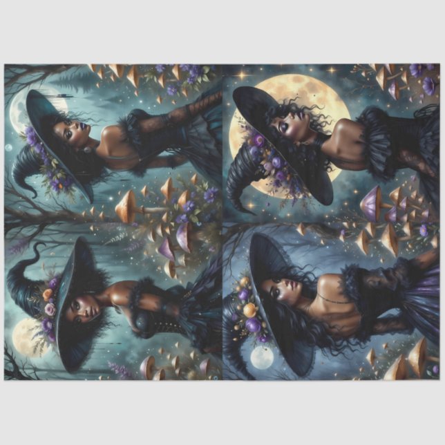Bezauberte gotische Hexen mit Pilzen und Mondlicht Seidenpapier (Vorderseite)
