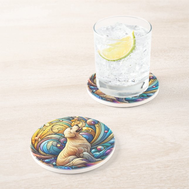 Bezauberte Kanine auf kosmischen Keramik-Wirbel Getränkeuntersetzer (Seite)